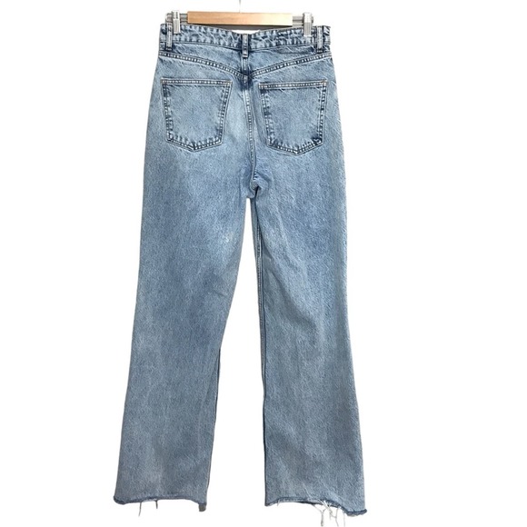 ZARA Wide Leg Raw Hem High Waist Blue Woman’s Blogger Favorite Jean Sz 8 - Picture 3 of 6